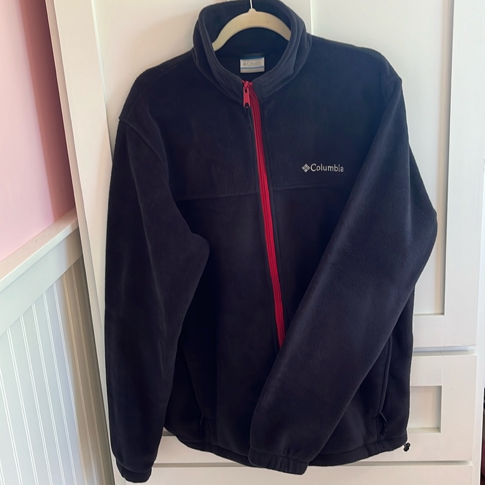 Columbia Fleece Full Zip Jacket Large with Red Zipper Placket